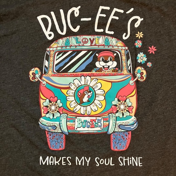 Buc-ee's Hippy Bus Flower Power Makes My Soul Shine Adult Size S Graphic T Shirt - Picture 5 of 5